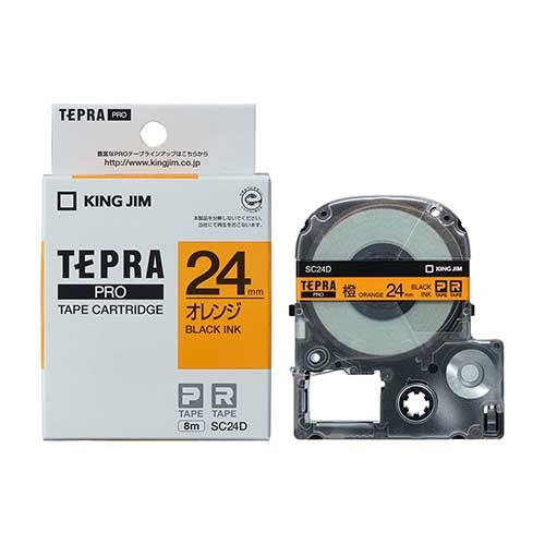Nastro King Jim Tepra PRO SC24D arancione con lettere nere 24 mm