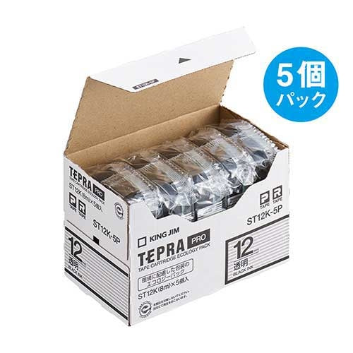 キングジム PROテープ ST12K-5P 透明に黒文字12mm 5個