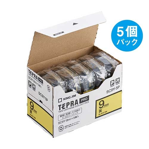 Ia adalah lima lindera 9mm dalam pita King Jim PRO SC9Y-5P kuning