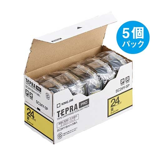 King Jim Tepra PRO Tape SC24Y-5P Yellow with black letters 24mm 5 pieces 4971660763429