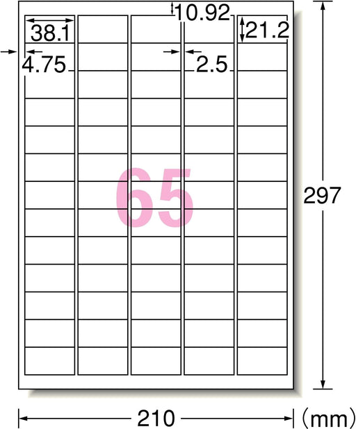 Etichetta adesiva A-One, utilizzabile con la stampante, non leggibile anche se con filigrana, 65 pagine, 12 fogli, 31673 (10 set)