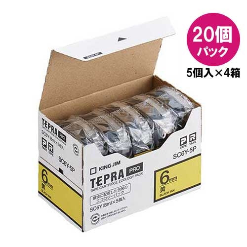 キングジム テプラPROテープSC6Y-20P 黄に黒字 6mm20個 2147345065795