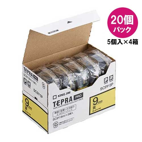 キングジム テプラPROテープSC9Y-20P 黄に黒字 9mm20個 2147345065801