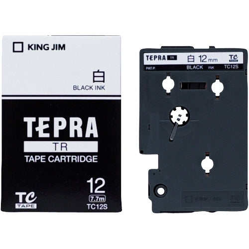 King Jim Tepra TR Tape TC12S Sorte bogstaver på hvid 12mm