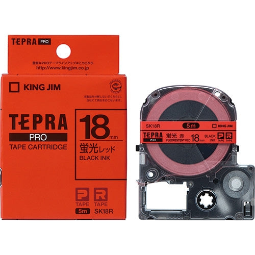 É lindera 18mm em fita King Jim Tepra PRO SK18R vermelha fluorescente