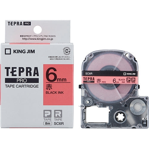 King Jim Tepra PRO Tape SC6R Red with Black Letters 6mm