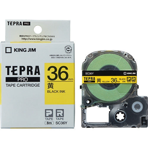 King Jim Tepra PRO Tape SC36Y Gelb mit schwarzen Buchstaben 36 mm