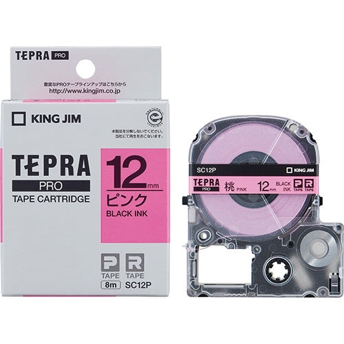 King Jim Tepra PRO 膠帶 SC12P 桃色帶黑色字母 12 毫米