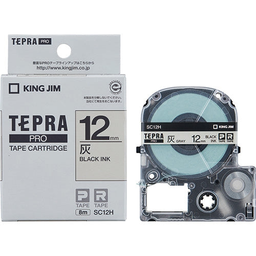 Лента King Jim Tepra PRO SC12H Серая с черными буквами 12мм