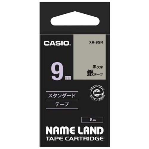 Casio Computer label tape XR-9SR silver on black 9 mm