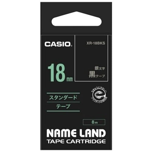 Nastro per etichette Casio Computer XR-18BKS da nero ad argento 18 mm