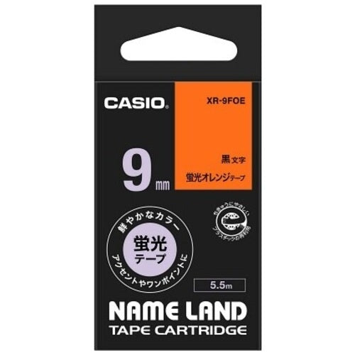 Casio calculator fluorescent tape XR-9FOE orange on black 9 mm