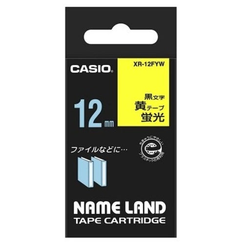 Nastro fluorescente per calcolatrice Casio XR-12FYW giallo su nero 12 mm