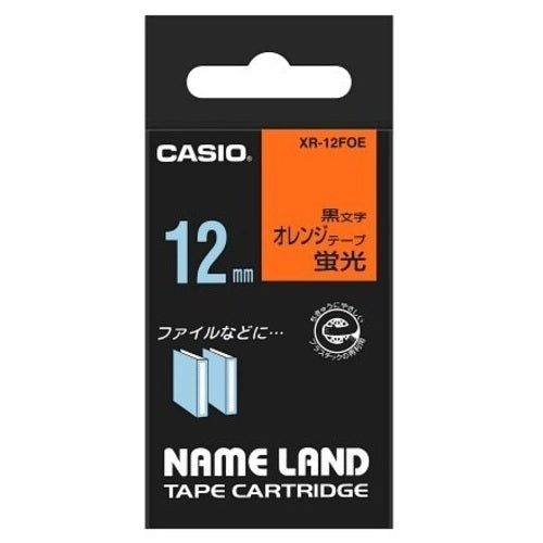 Casio Computer Fluorescerende Tape XR-12FOE Orange med sorte bogstaver 12 mm