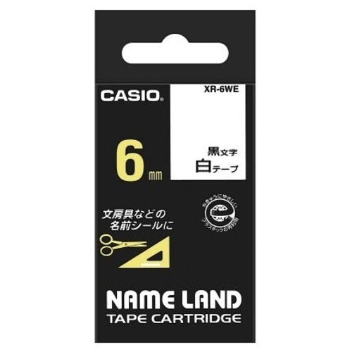 Pita label komputer Casio XR-6WE putih pada hitam 6 mm