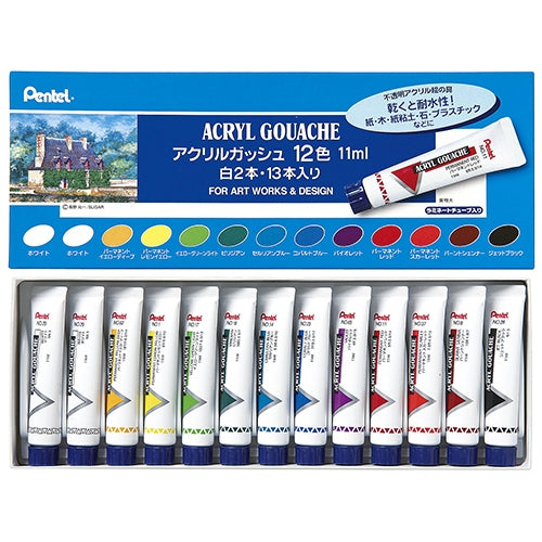 Pentel akryl gouache laminatrør 12 farver