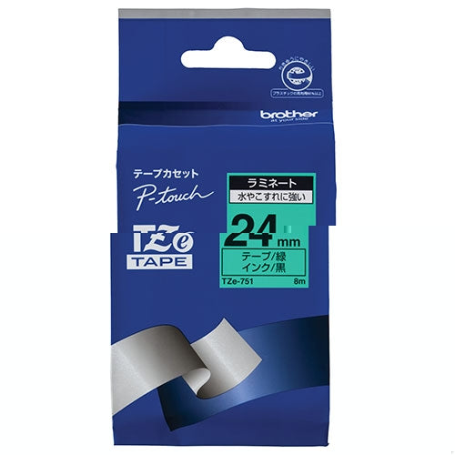 ブラザー 文字テープ TZe-751緑に黒文字 24mm 4977766702706