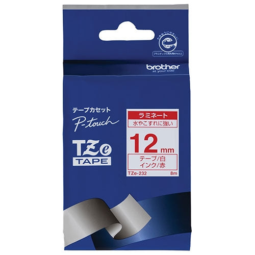 ブラザー 文字テープ TZe-232白に赤文字 12mm 4977766701907