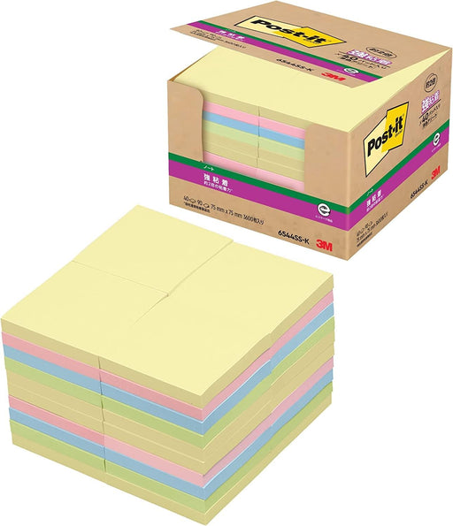 Post-it, note adesive resistenti, per uso aziendale, 75 mm x 75 mm, 4 colori, 90 fogli x 40 blocchi, 6544SS-K (10 set)