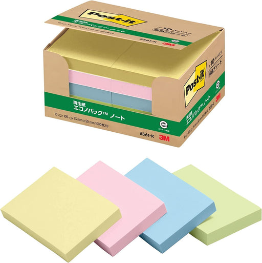 Scotch 3M Post-It (R) Econo Pack (TM) Carnet adhésif puissant 6561SS-K Lot de 10 couleurs pastel mélangées (10 jeux)
