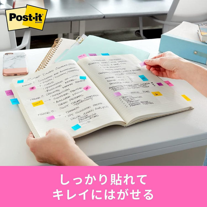 Post-It Jobe Product Transparent Slim Heading Power Pack Bleu/Vert/Orange/Rouge/Rose/Violet/Bleu ciel/Melon/Jaune 44 mm x 6 mm 20 feuilles x 9 blocs 6802MS Film Sticky Notes Sign [Post-it]