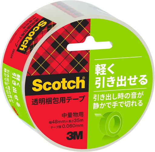 3M 3852K [Scotch transparentes Verpackungsband, schneidet von Hand gerade, leise]