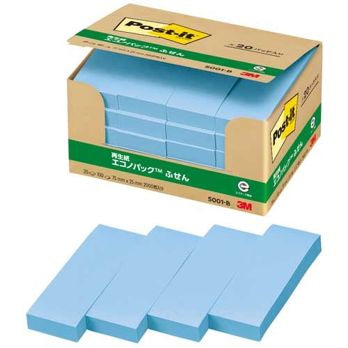 スリーエムジャパン Post-it 再生紙ふせん 5001-B ブルー 4901690023682