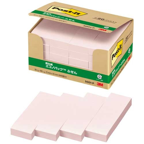 スリーエムジャパン Post-it 再生紙ふせん 5001-P ピンク 4901690023675