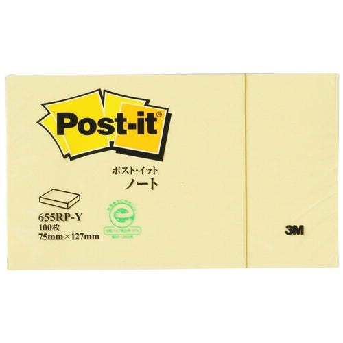スリーエムジャパン Post-it 再生紙ノート 655RP-Y イエロー 0021200514562