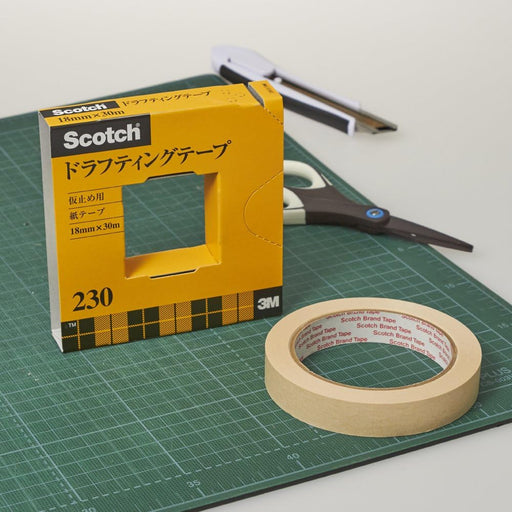 3M Scotch Drafting Tape 18mm x 30m med skærer i papirkasse 230-3-18 (10 sæt)