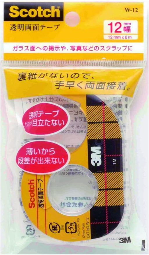 3M Scotch double-sided tape 12mm x 6m transparent with dispenser W-12