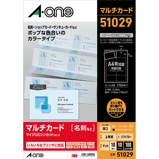 A-One Multi Card Visitenkarte Farbe Soft Blue 100 Karten 51029