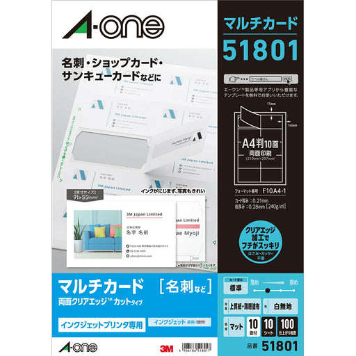 A-One Multi Card Biglietto da visita Fronte-retro Bordo trasparente 100 carte 51801 (10 set)