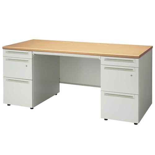 PLUS（プラス）オフィス家具 両袖机 UJ-167D-33 WM/W4 W1600　
