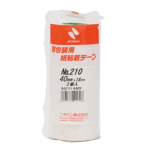ニチバン 紙粘着テープ 210-40 白 40mm×18m 3巻 4987167091798