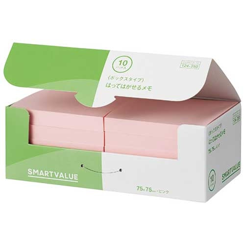 スマートバリュー ふせんBOX 75×75mm桃 P434J-P-10 4547345055501