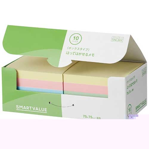 スマートバリュー ふせんBOX 75×75mm混色 P434J-M-10 4547345055518