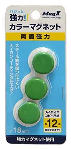 Magex Strong Color Magnet Diameter 18mm Grøn 3 stk Magex 4535627513030 (10 sæt)