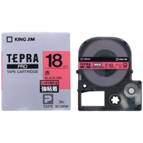 Cartuccia nastro King Jim Tepra PRO Adesivo forte 18 mm SC18RW Rosso (10 set)