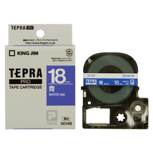 King Jim Tepra PRO Tape SD18B (levendige blauwe/witte letters 18 mm breed) (10 sets)