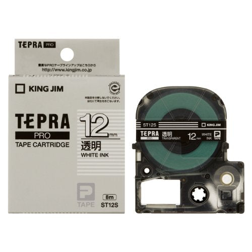 King Jim Tapecartridge Tepra PRO 12 mm ST12S transparant witte letters (10 sets)