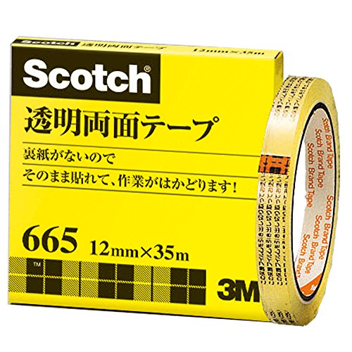 Ruban adhésif double face transparent 3M Scotch 12 mm x 35 m sans doublure dans une boîte en papier 665-3-12 (10 jeux)