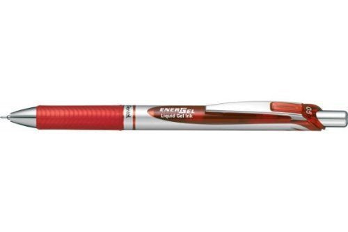ぺんてる Pentel ノック式エナージェル ゲルインキボールペン 0.5mm ニードルチップ 赤インク/本体シルバー [1本] BLN75Z-B（10セット）