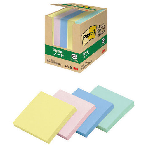 กระดาษรีไซเคิล 3M Japan Post-it 75×75มม. 654-5K คละสี 4550309242749
