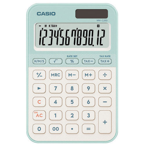 Casio Lommeregner Farverig Lommeregner 12 Cifret L Grøn MW-C20D-LG-N 4549526621086