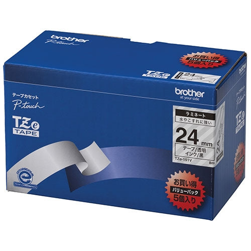 Brother Brevtape TZe-151V Gennemsigtige sorte bogstaver 24mm 5 stk. 4977766701785