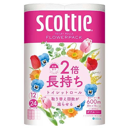 日本製紙クレシア スコッティフラワー2倍巻き W 12ロール×4P 2147345269087