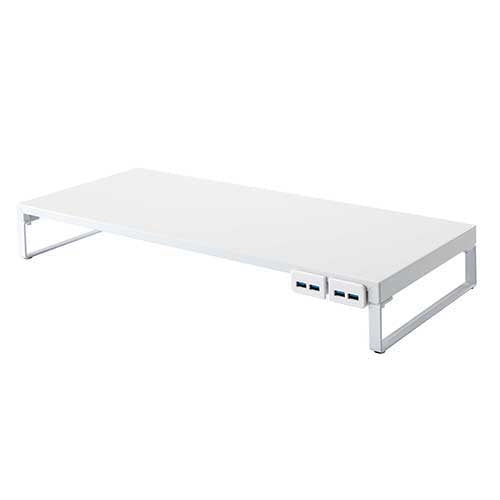 LIHITLAB. 机上台 590mm USB3.0ハブ付 白 A-7334-0 4903419826840