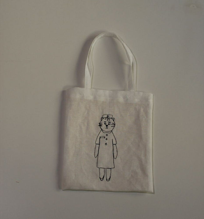 Kurashiki Design Sennokoto Leinen-Stickerei-Minitasche (Katzenschwester)