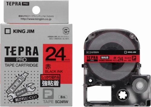 King Jim Tape Cartridge Tepra PRO SC24RW Strong Adhesive 24mm Red/Black Letters